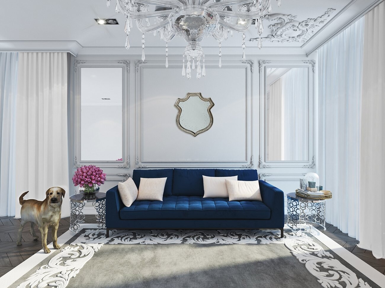 Зеркало настенное в фигурной серой раме Tablero большое - изображение 2