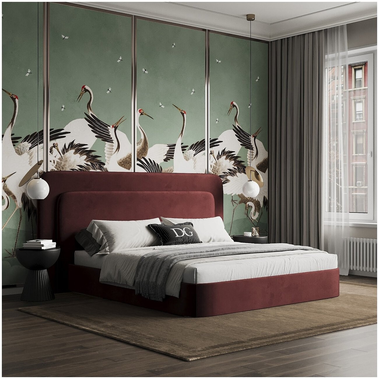 Кровать двуспальная 180х200 бордовая Cascade - изображение 2
