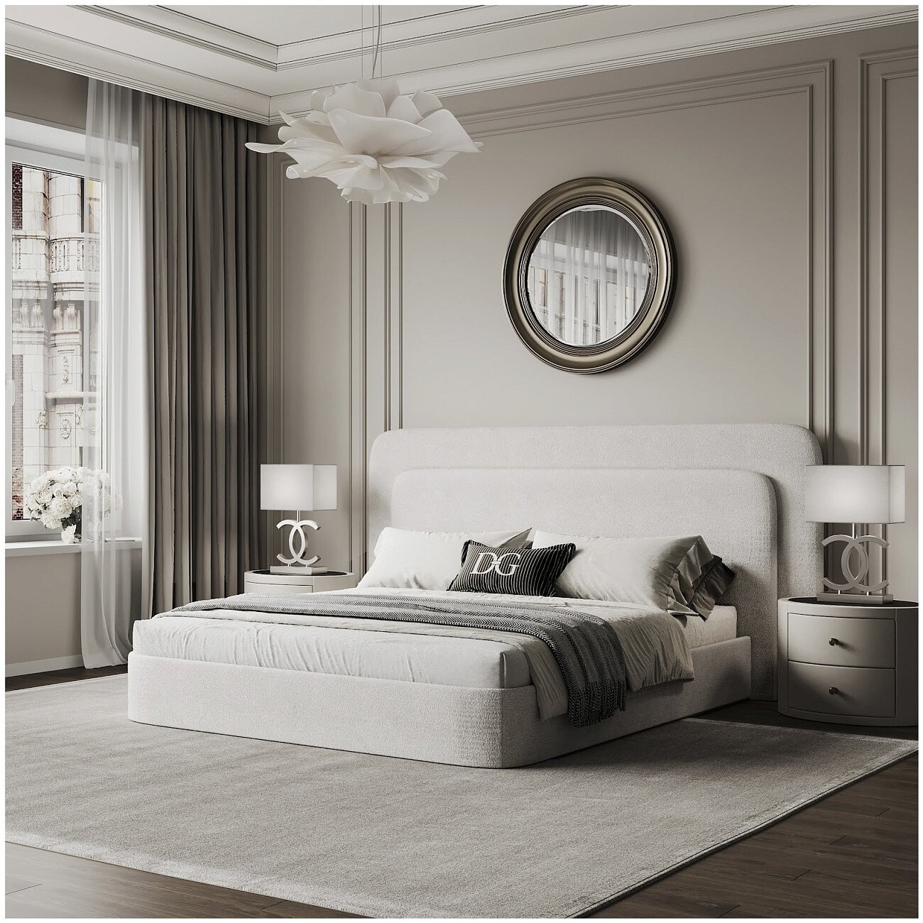 Кровать евро 200х200  молочно-бежевая Cascade - изображение 2