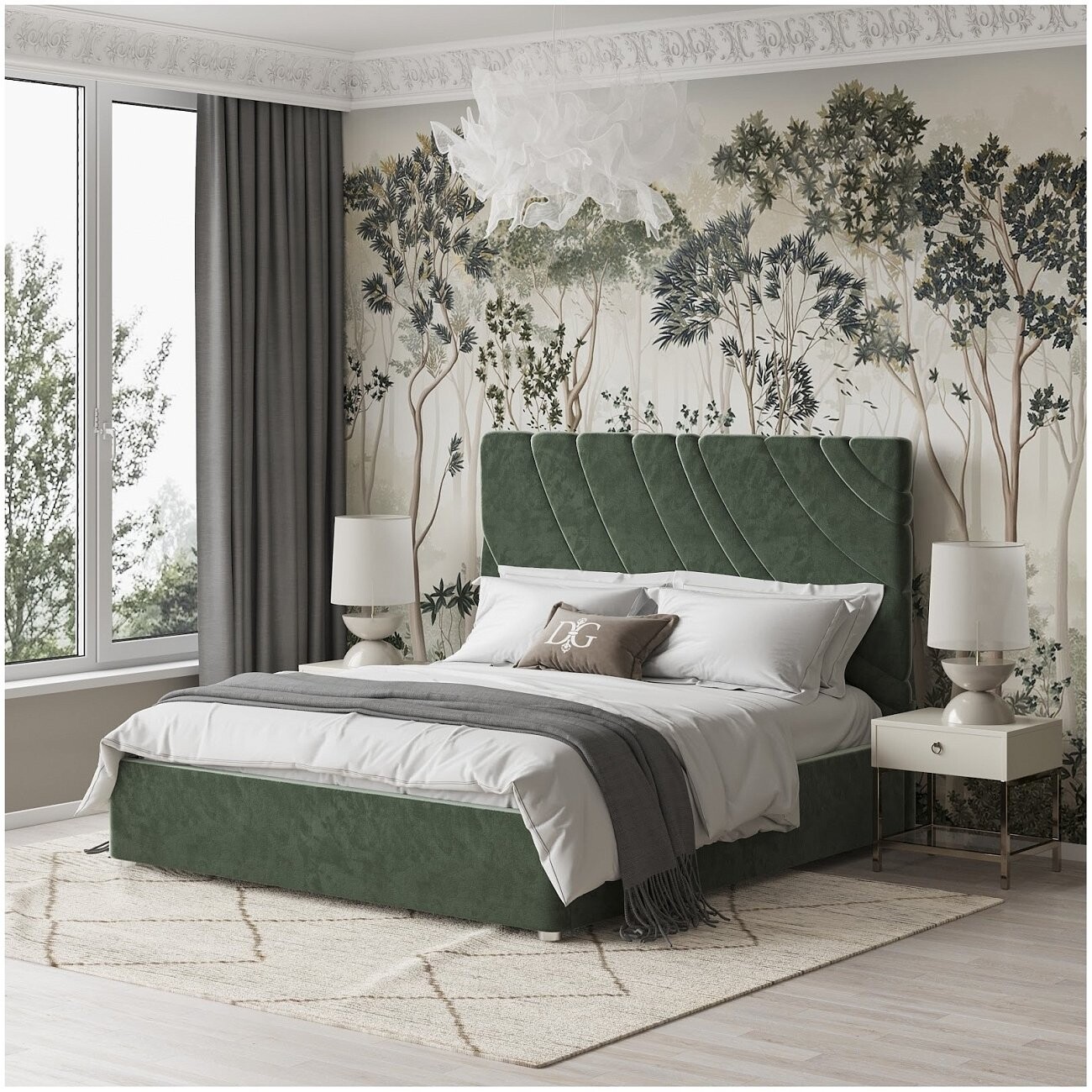 Кровать полутораспальная 140х200 зеленая Celine - изображение 2