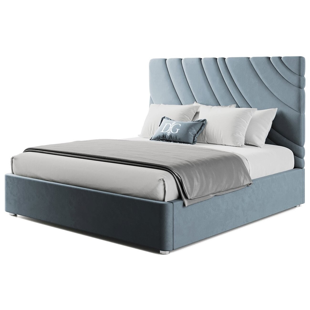 Кровать двуспальная 160х200 серо-голубая Celine - изображение 2