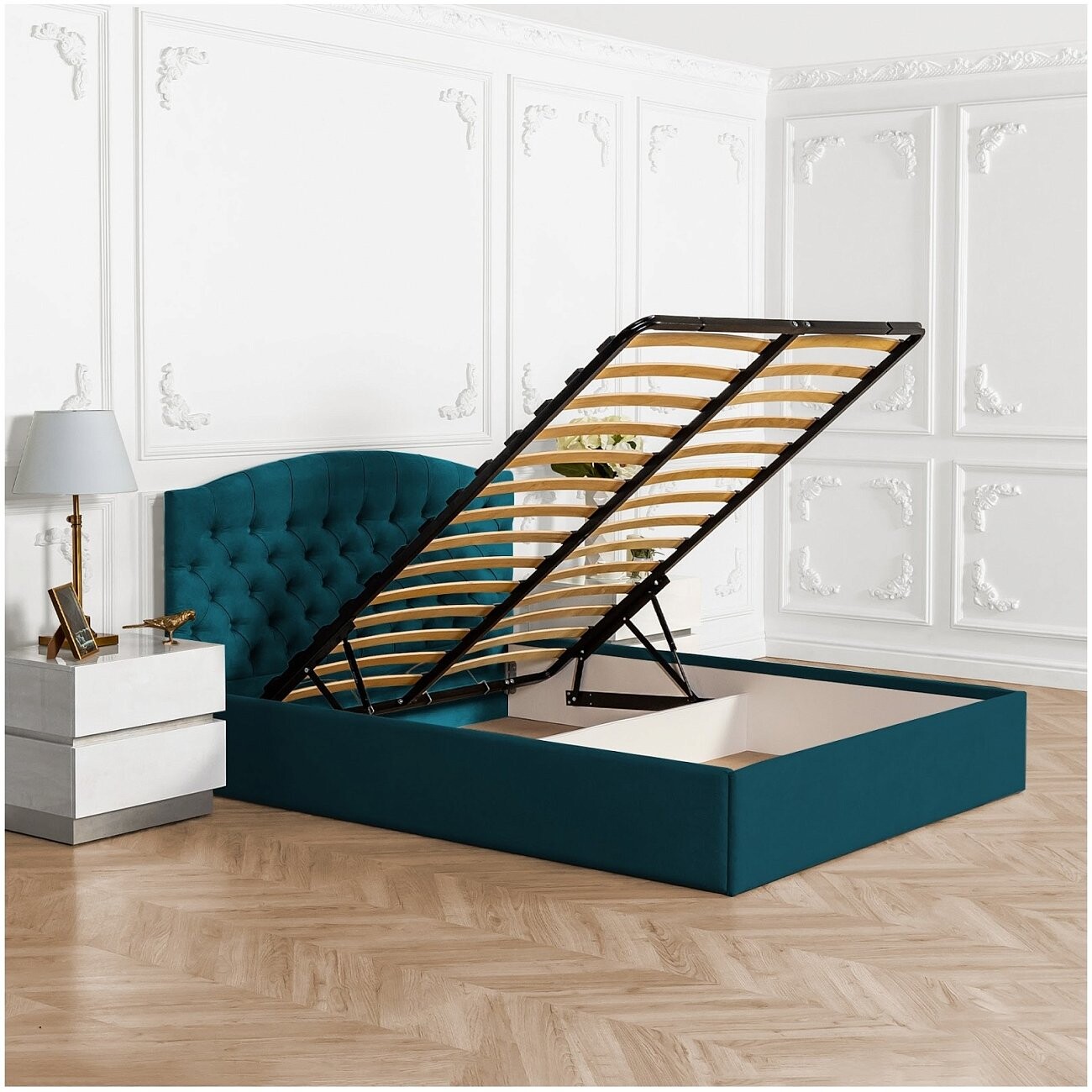 Кровать двуспальная с подъемным механизмом 180х200 изумрудная "Грация" - изображение 3