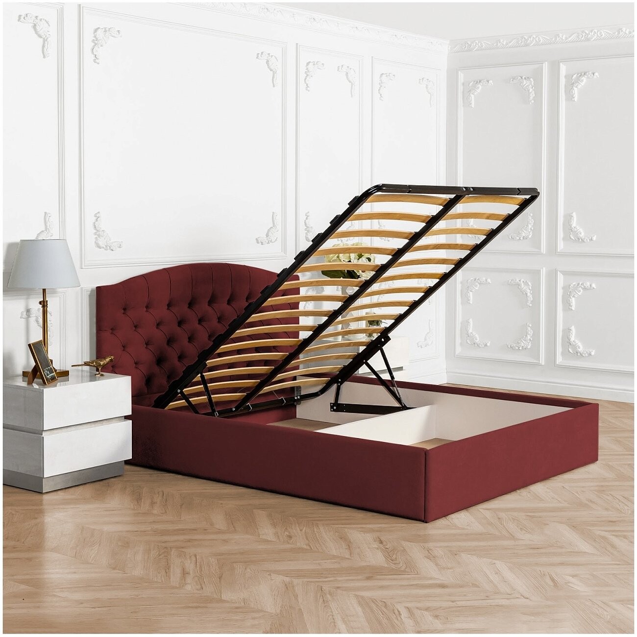 Кровать евро с подъемным механизмом 200х200 рубиново-красная "Грация" - изображение 3
