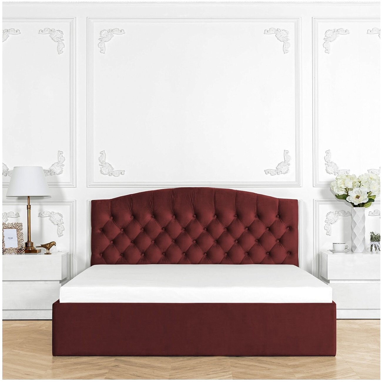 Кровать евро с подъемным механизмом 200х200 рубиново-красная "Грация" - изображение 7