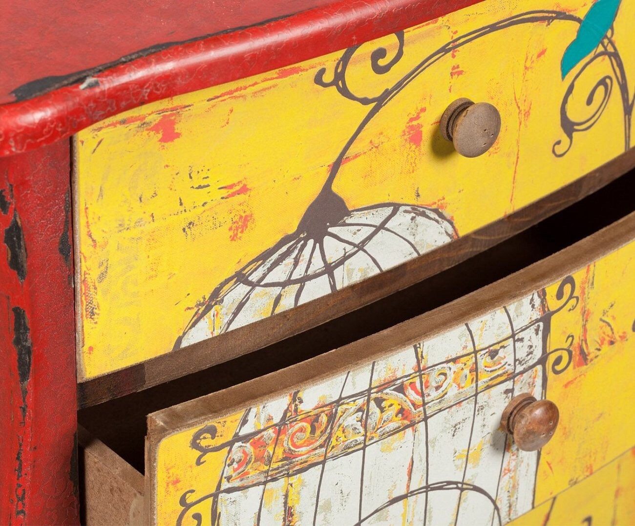 Комод с рисунком высокий с 5 ящиками желтый Birdcage - изображение 3