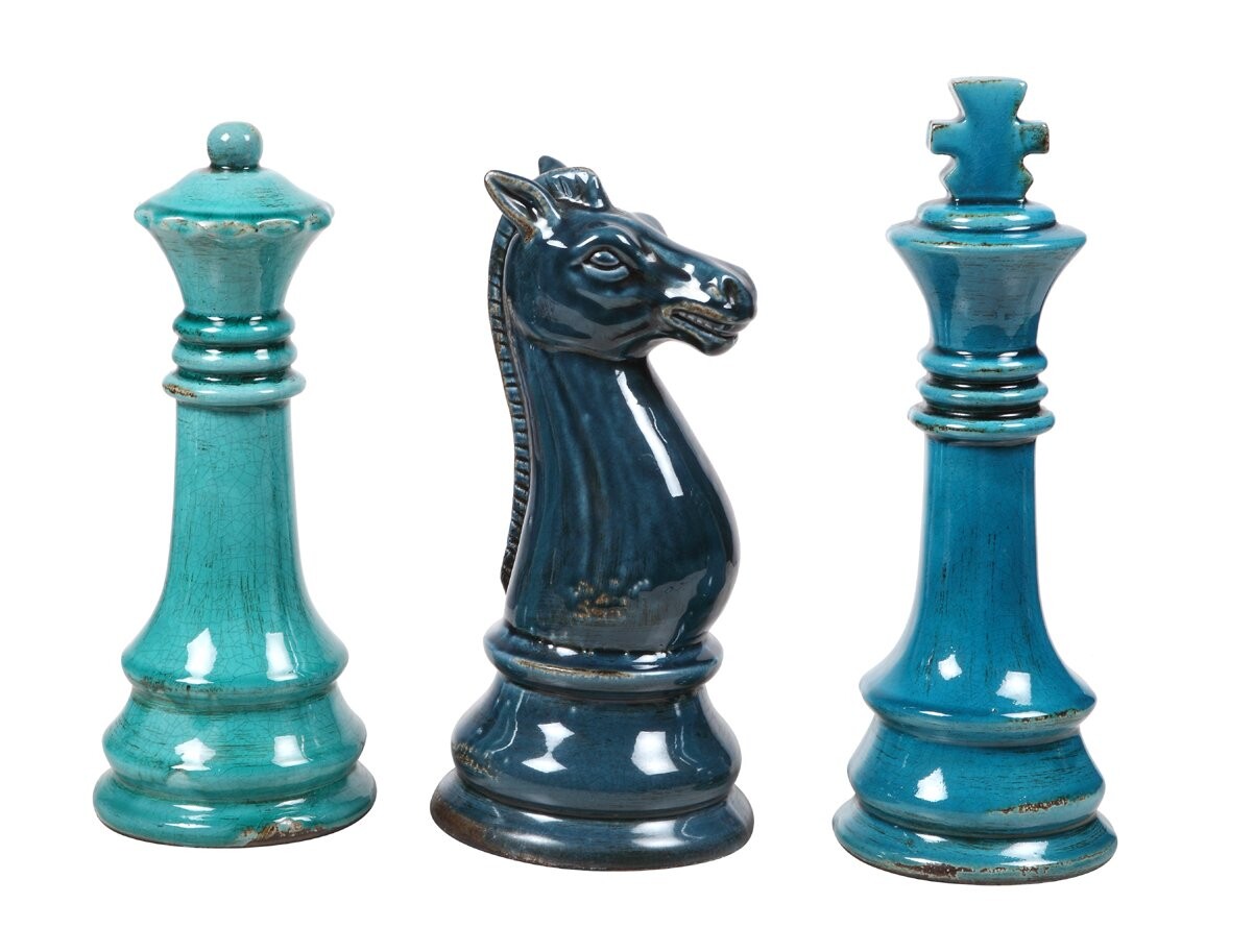 Статуэтка декоративная керамическая 32х15,5 см синяя Marine Chess Horse - изображение 2