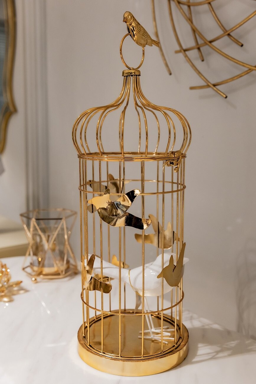 Подсвечник-фонарь металлический золотистый "Клетка с птицами" Dentelle - изображение 2