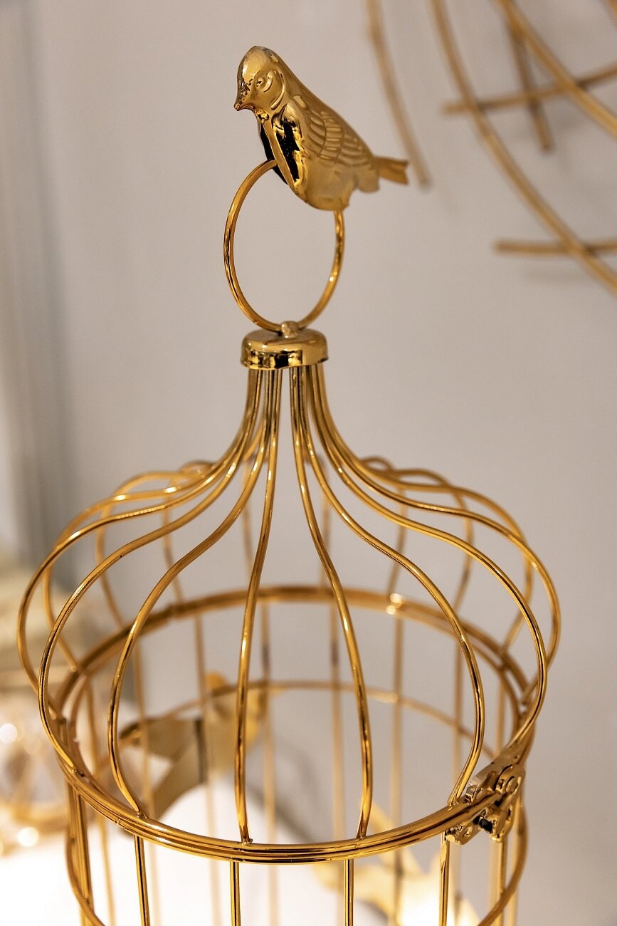 Подсвечник-фонарь металлический золотистый "Клетка с птицами" Dentelle - изображение 3