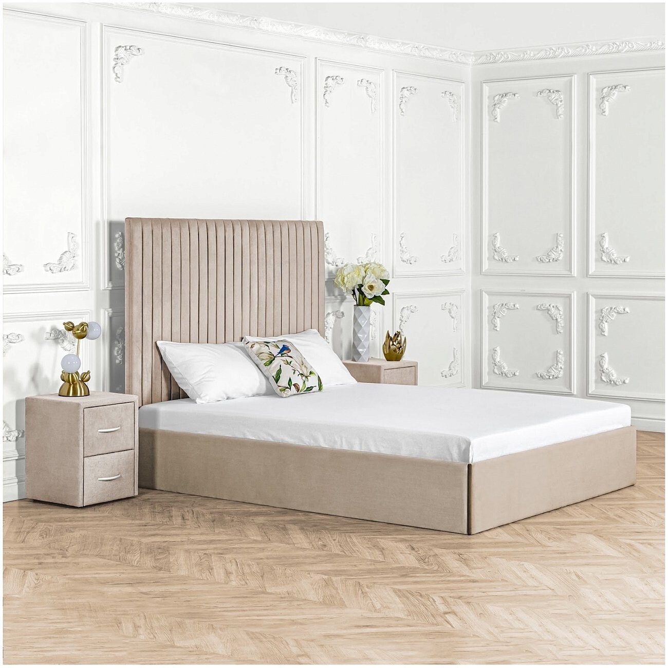 Кровать двуспальная с подъемным механизмом и ящиком для белья 180х200 кремовая Amore - изображение 6