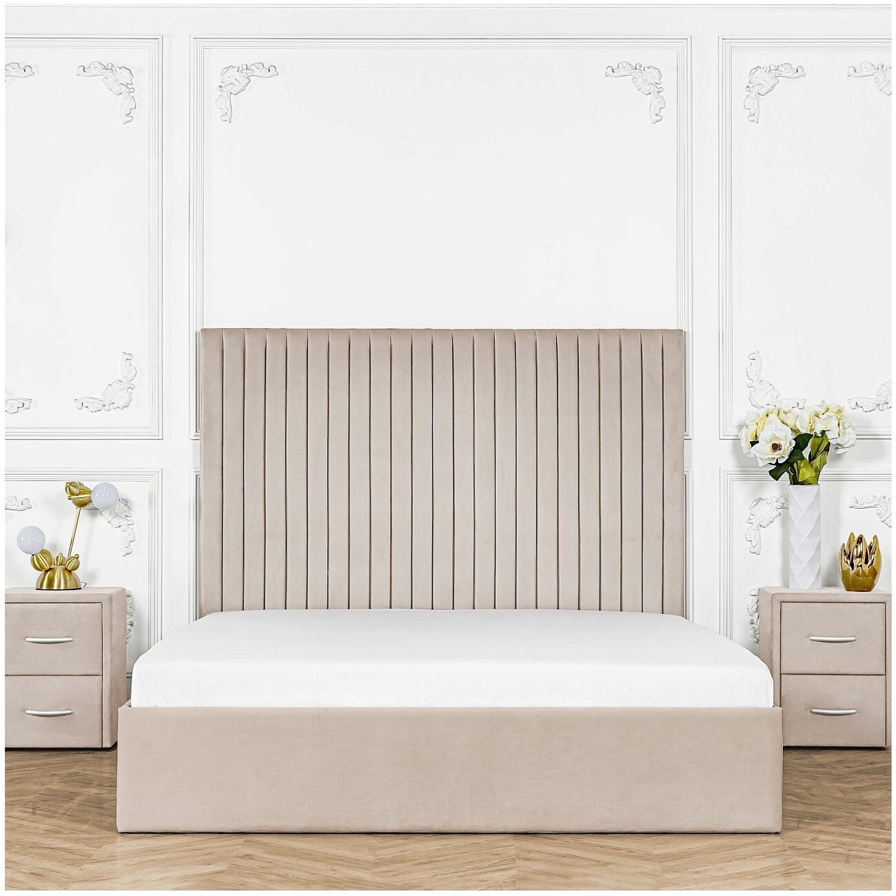 Кровать двуспальная с подъемным механизмом и ящиком для белья 180х200 кремовая Amore - изображение 7