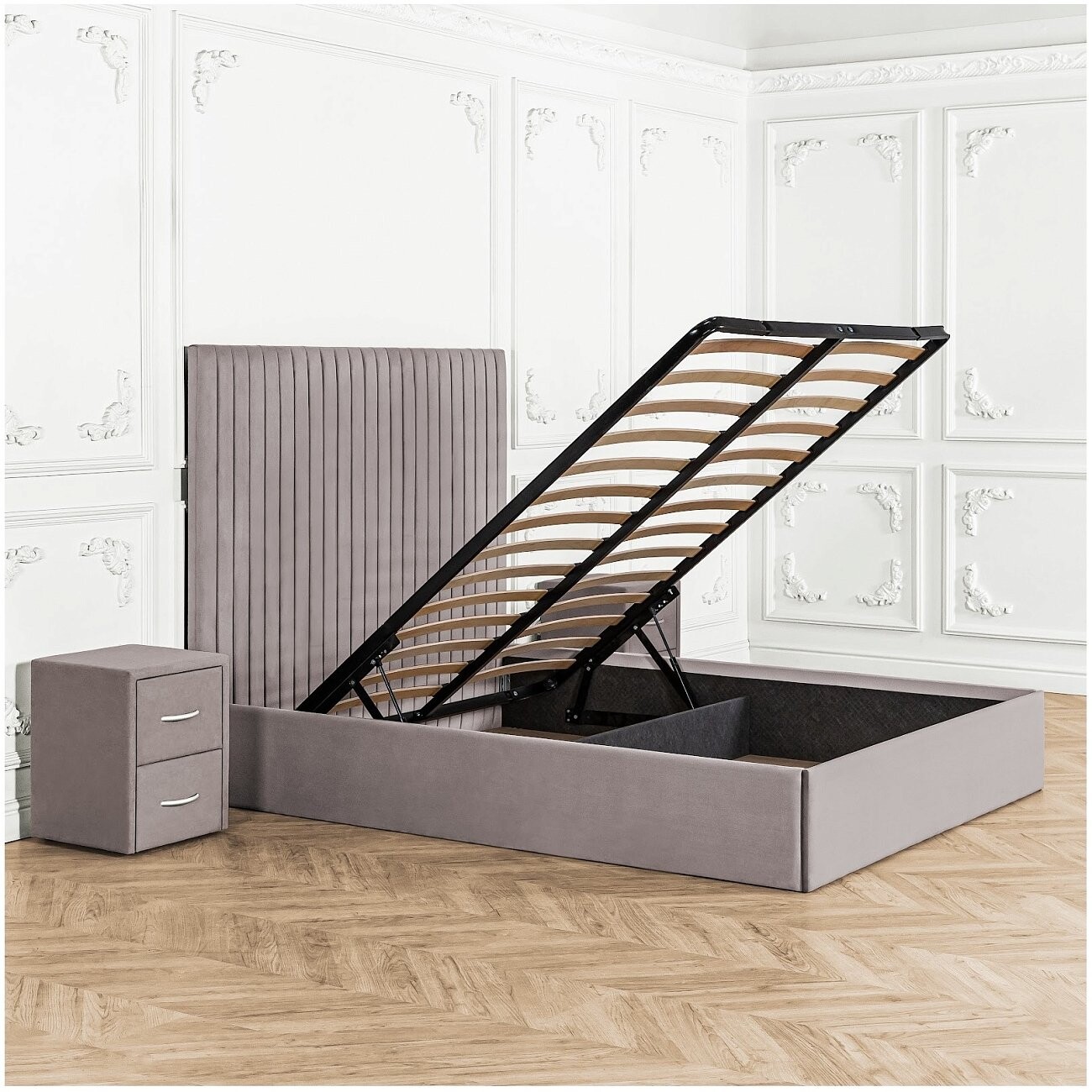 Кровать евро с подъемным механизмом и ящиком для белья 200х200 мокко Amore - изображение 3