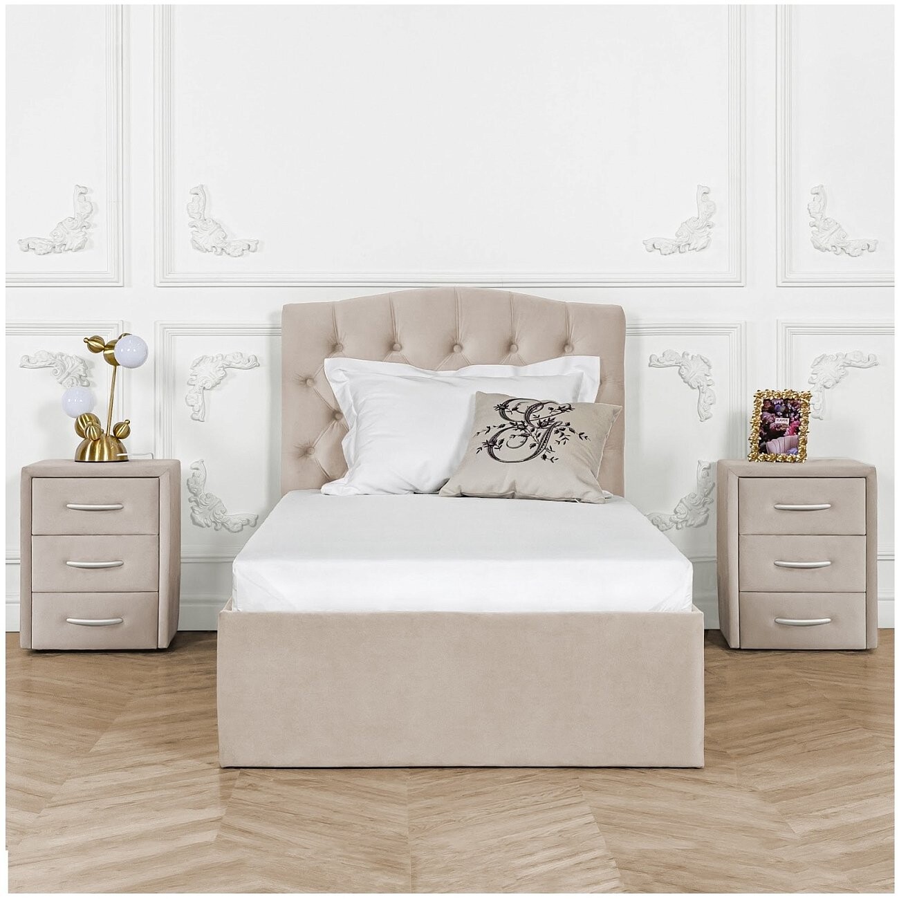 Кровать односпальная с подъемным механизмом и ящиком для белья 90х200 кремовая Грация - изображение 5