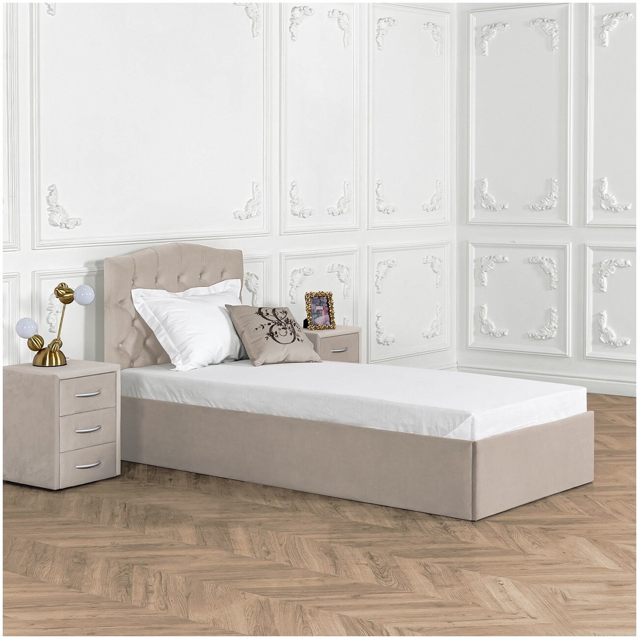 Кровать односпальная с подъемным механизмом и ящиком для белья 90х200 кремовая Грация - изображение 6