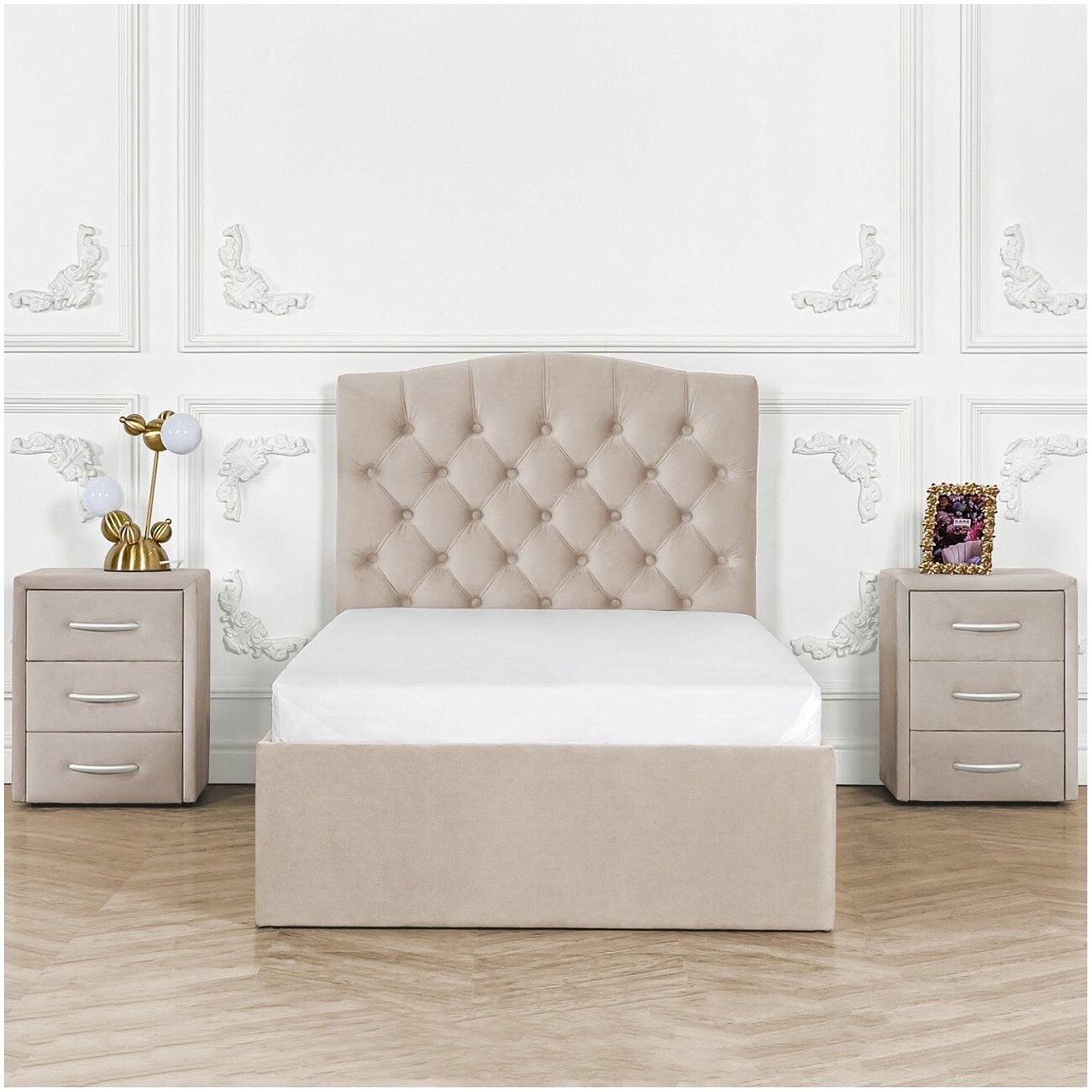 Кровать односпальная с подъемным механизмом и ящиком для белья 90х200 кремовая Грация - изображение 7