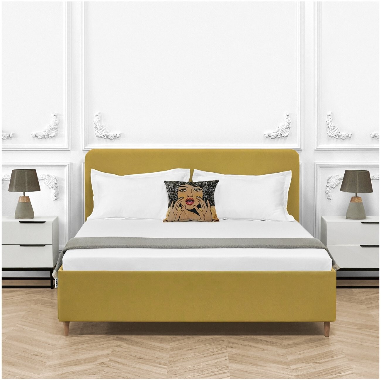 Кровать полутораспальная с закладными основаниями 140х200 светло-горчичный "Сканди" - изображение 4