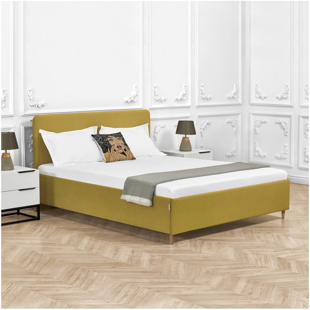 Кровать полутораспальная с закладными основаниями 140х200 светло-горчичный "Сканди" - изображение 5
