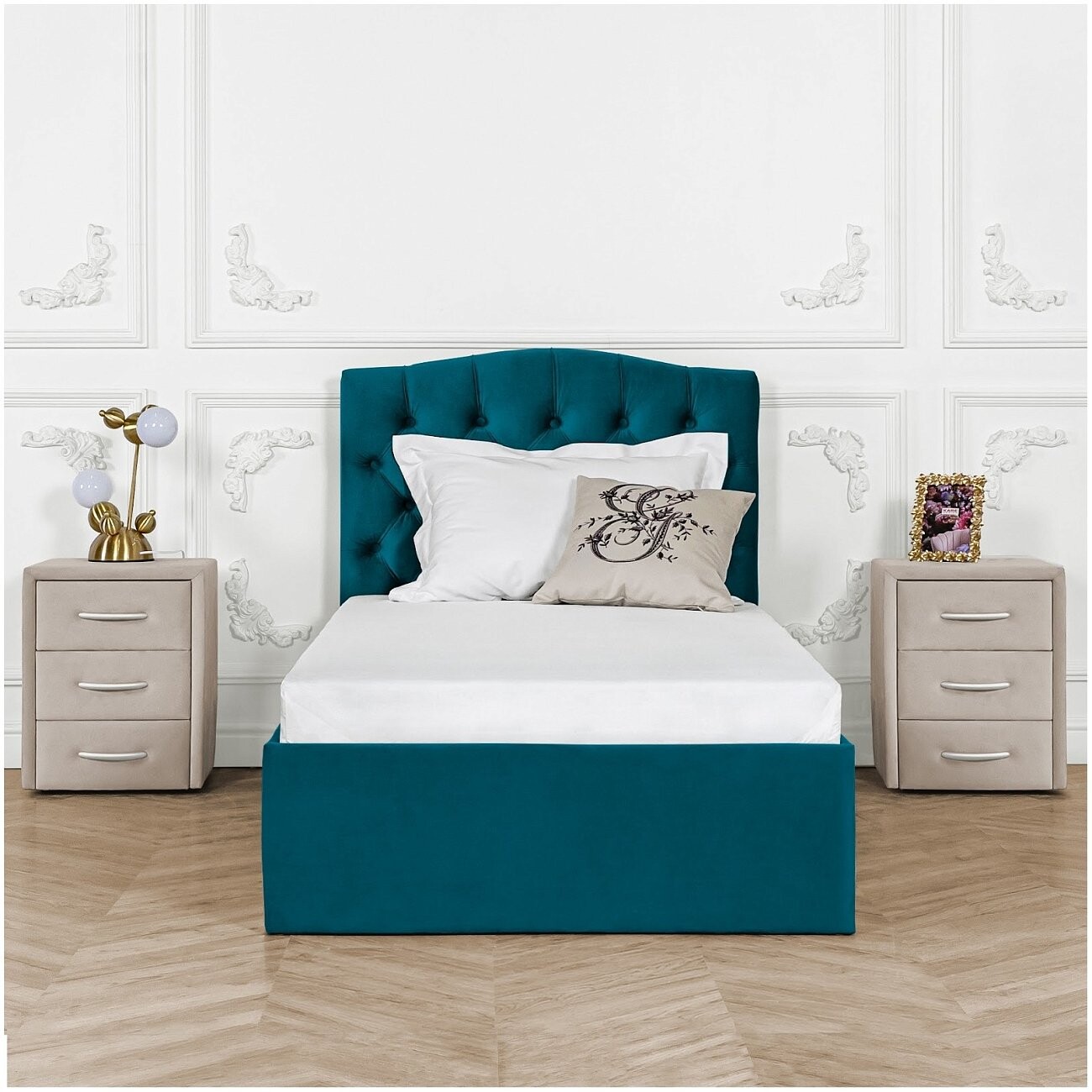 Кровать подростковая с подъемным механизмом и ящиком для белья 90х200 изумрудная "Грация" - изображение 5