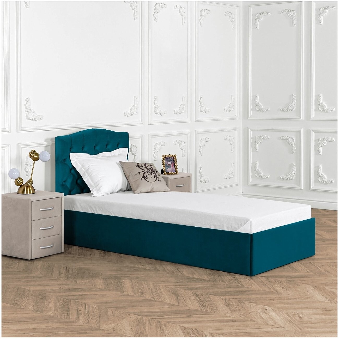 Кровать подростковая с подъемным механизмом и ящиком для белья 90х200 изумрудная "Грация" - изображение 6