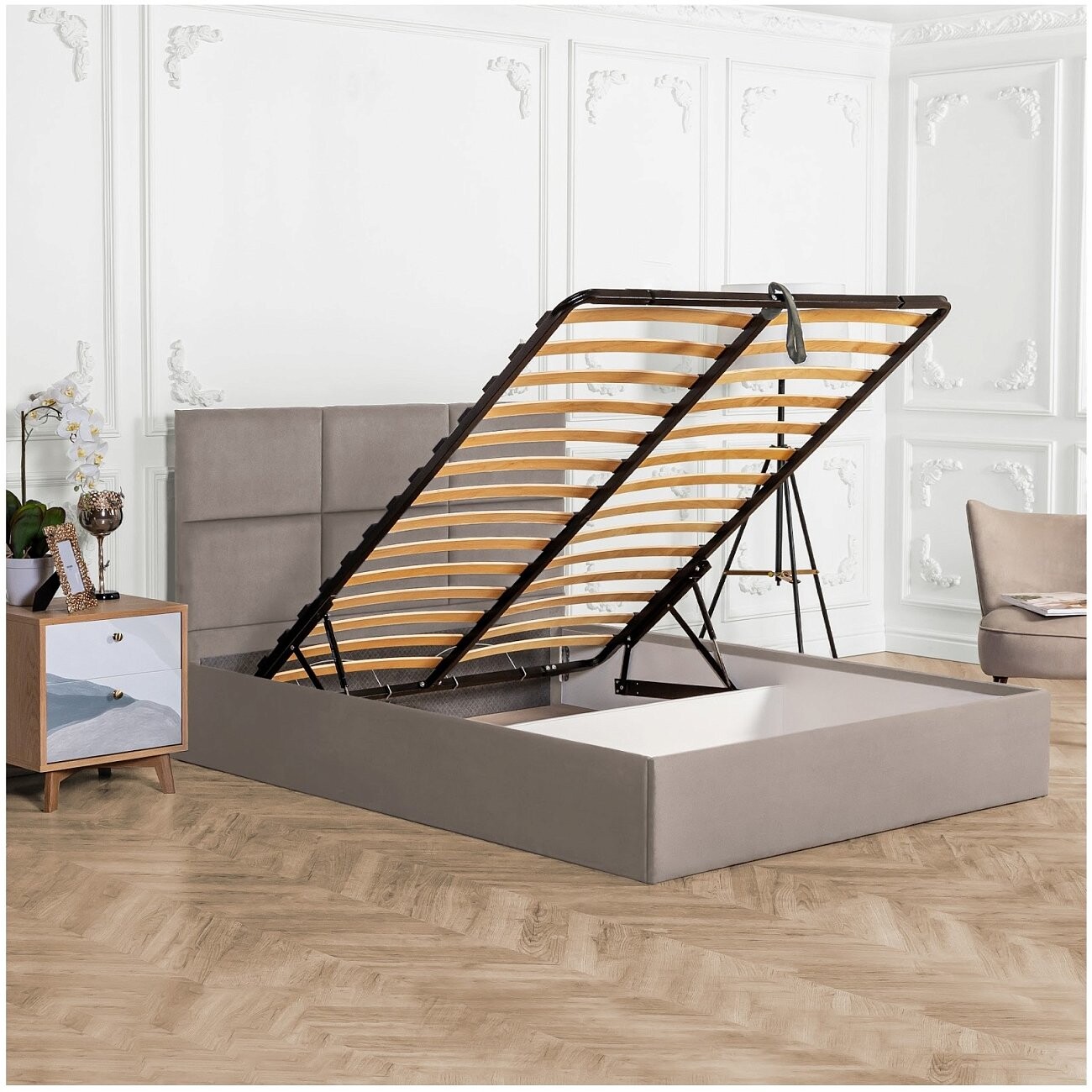 Кровать двуспальная с подъемным механизмом и ящиком для белья 180х200 серая Токио - изображение 3