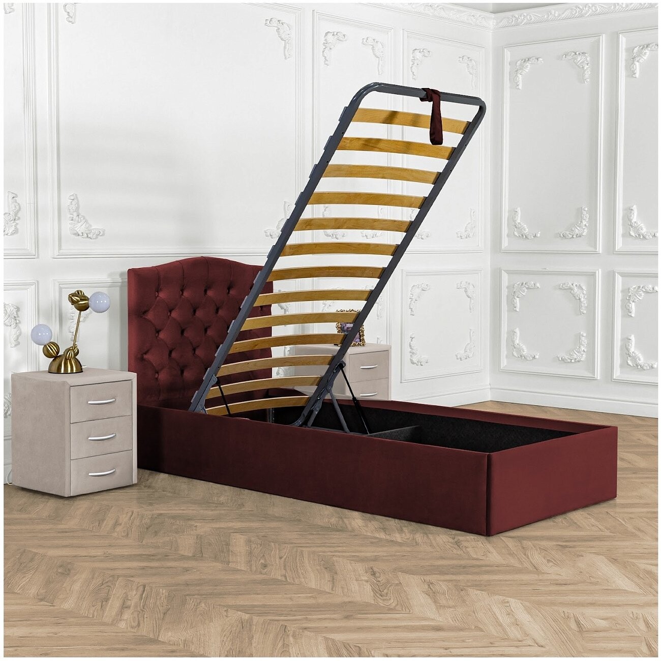 Кровать односпальная с подъемным механизмом 90х200 рубиново-красная "Грация" - изображение 3