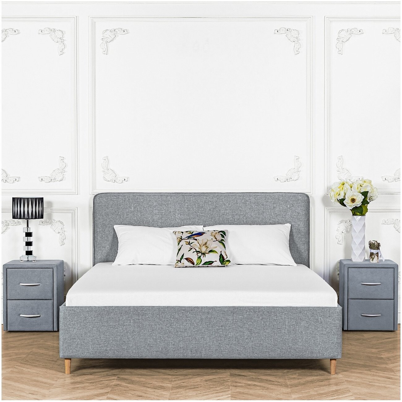 Кровать полутораспальная с ортопедическим основанием 120х200 серо-голубая Costa - изображение 4