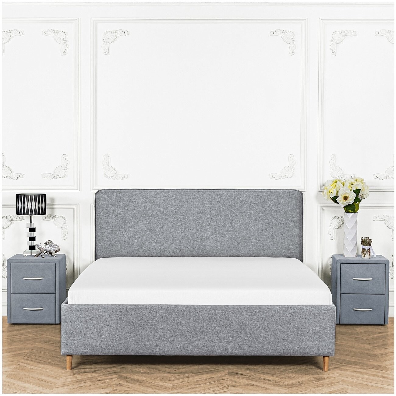 Кровать полутораспальная с ортопедическим основанием 120х200 серо-голубая Costa - изображение 6