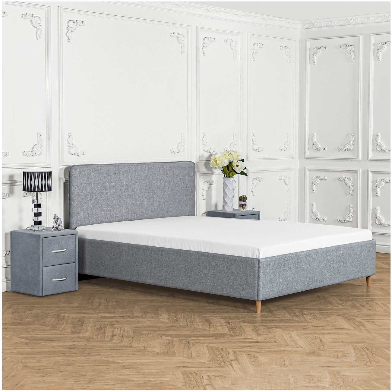 Кровать полутораспальная с ортопедическим основанием 140х200 серо-голубая Costa - изображение 5