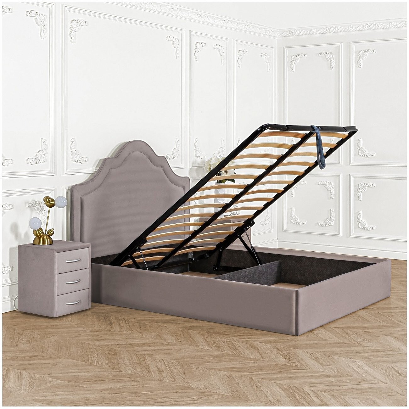 Кровать евро с подъемным механизмом и ящиком для белья 200х200 мокко "Одри" - изображение 3