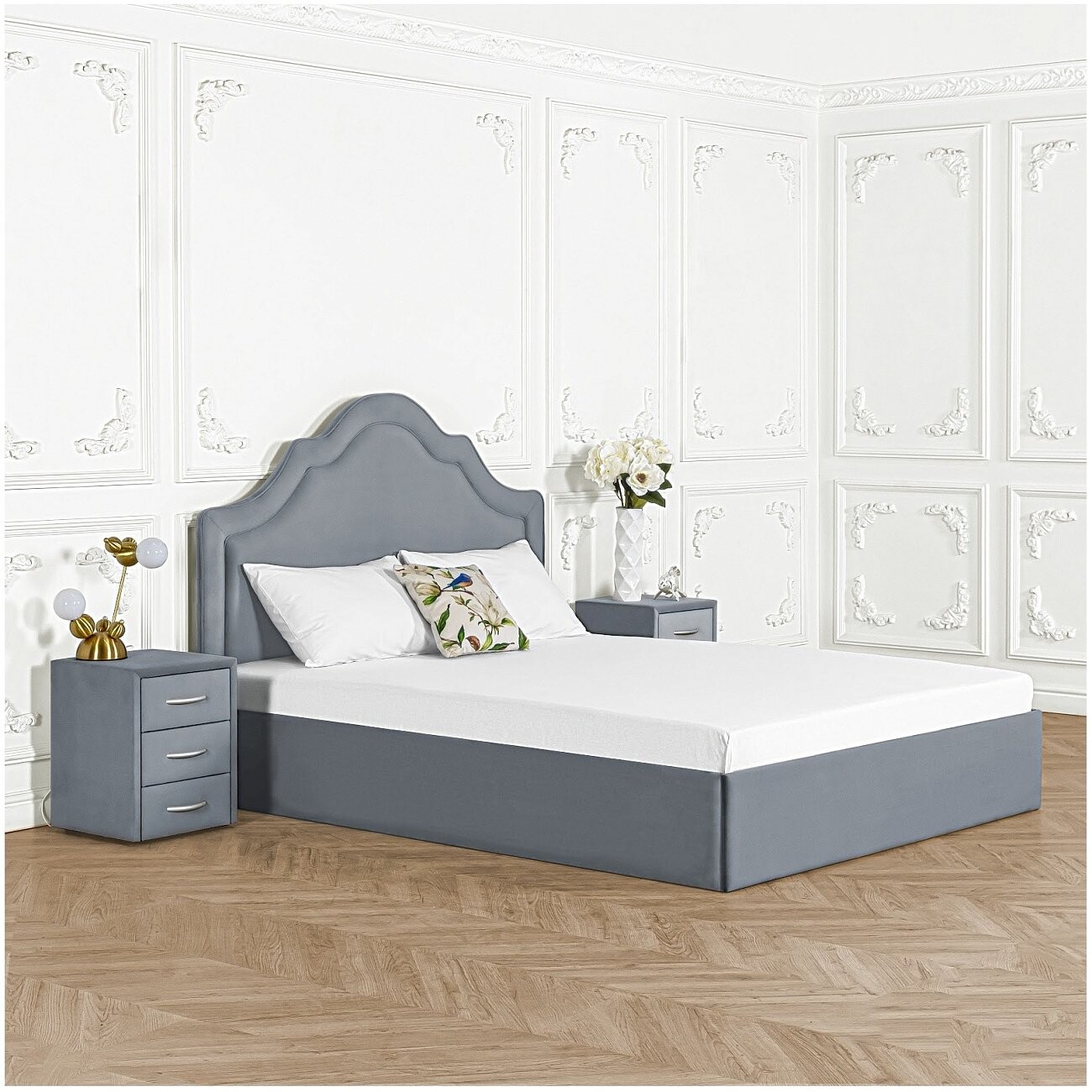Кровать евро с подъемным механизмом и ящиком для белья 200х200 серо-голубая "Одри" - изображение 6