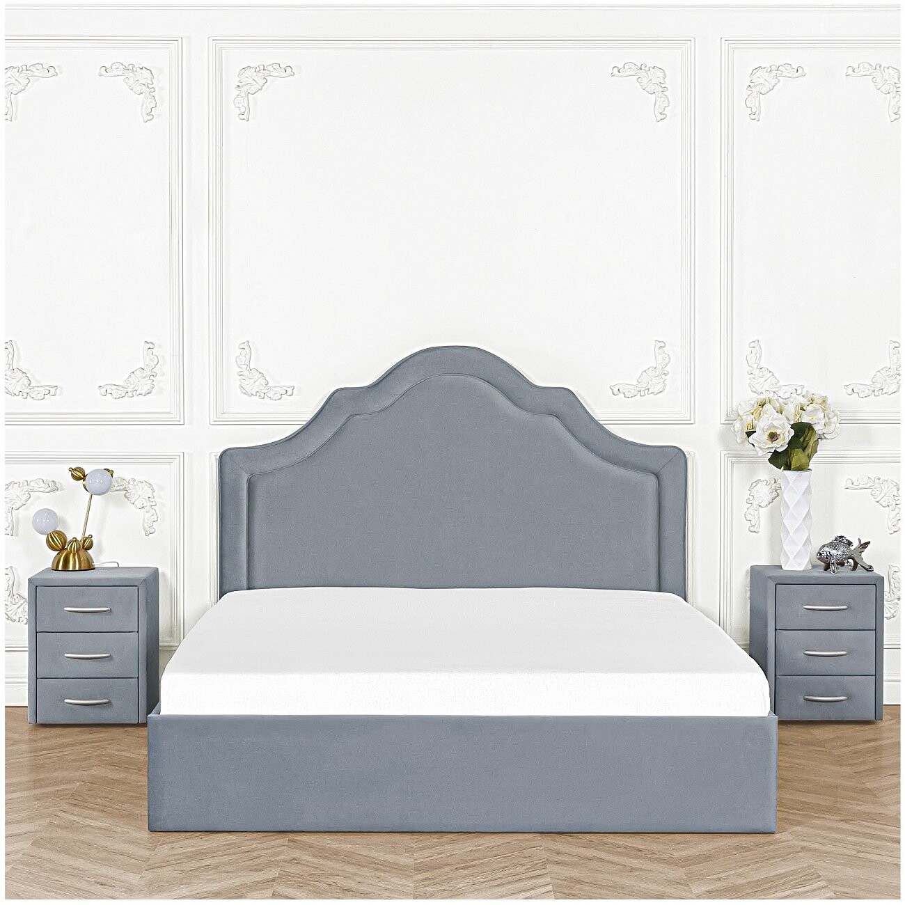 Кровать евро с подъемным механизмом и ящиком для белья 200х200 серо-голубая "Одри" - изображение 7