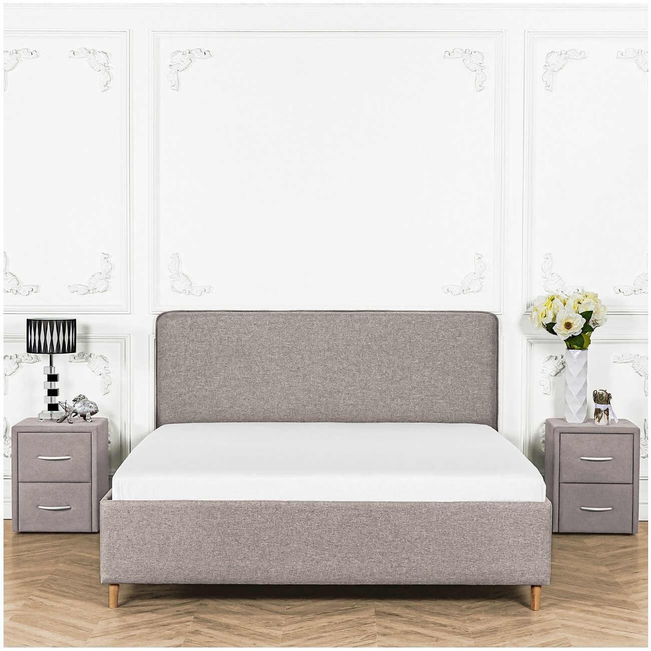 Кровать полутораспальная с ортопедическим основанием и высокими ножками 140х200 серая Costa - изображение 6