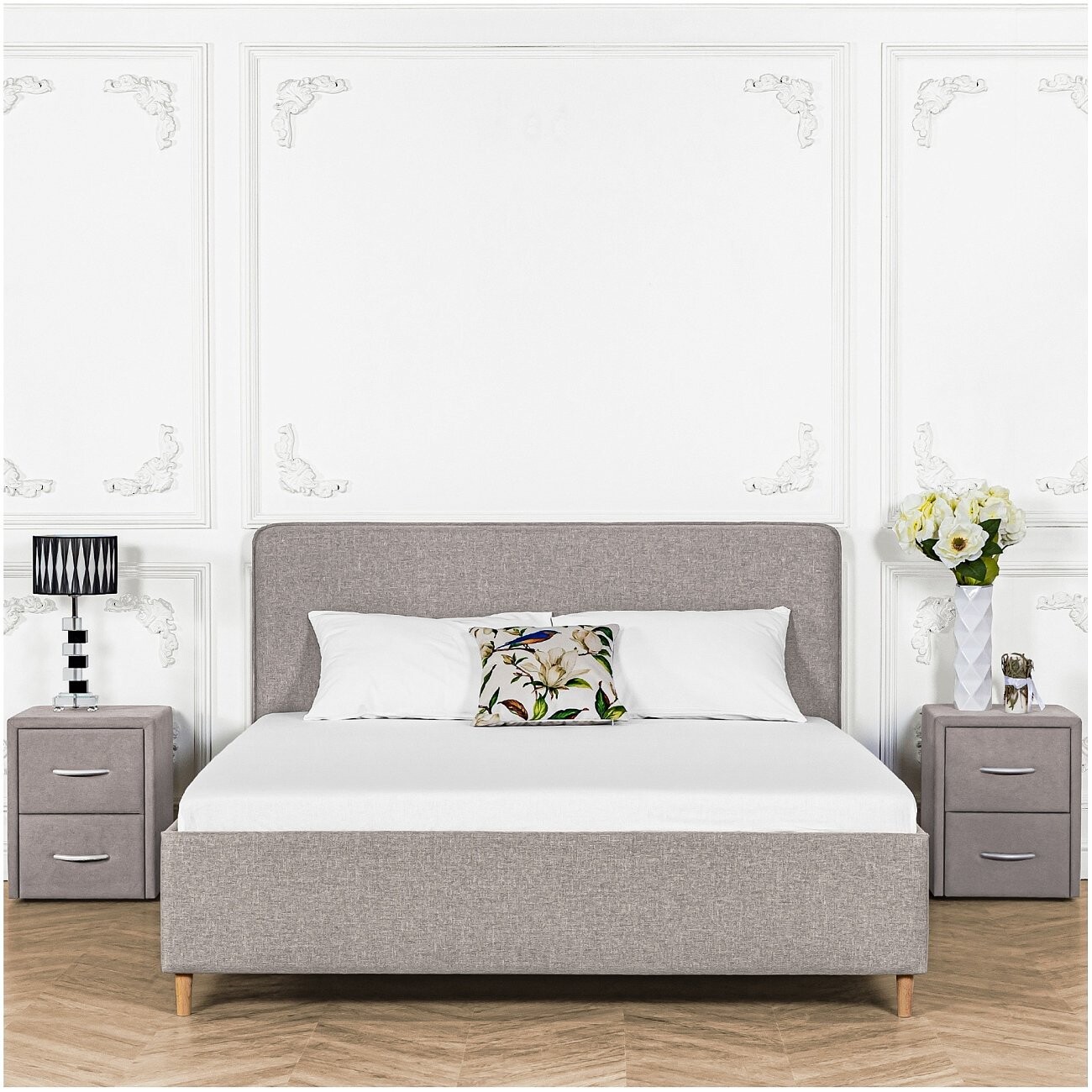 Кровать двуспальная с ортопедическим основанием и высокими ножками 180х200 серая Costa - изображение 4