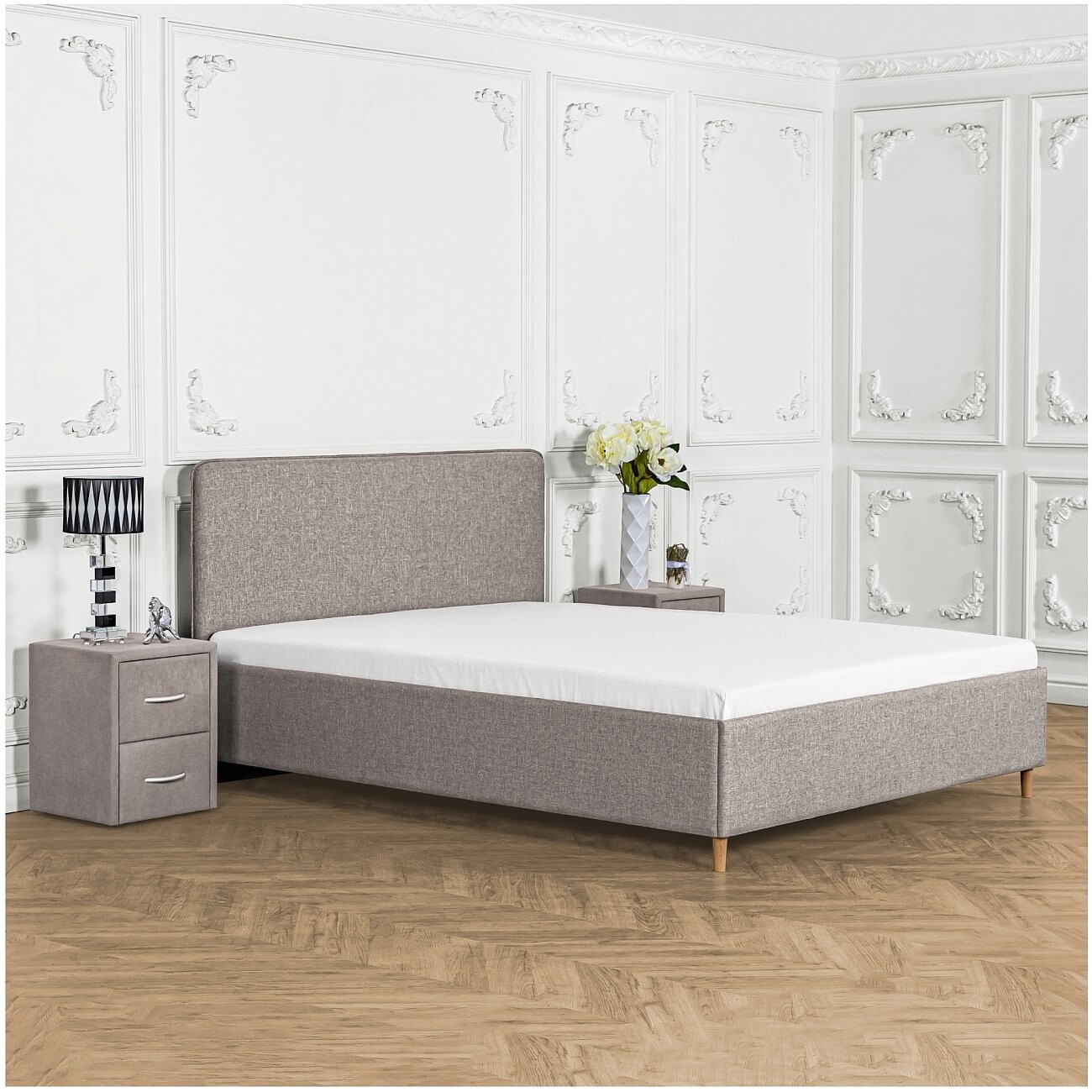 Кровать двуспальная с ортопедическим основанием и высокими ножками 180х200 серая Costa - изображение 5