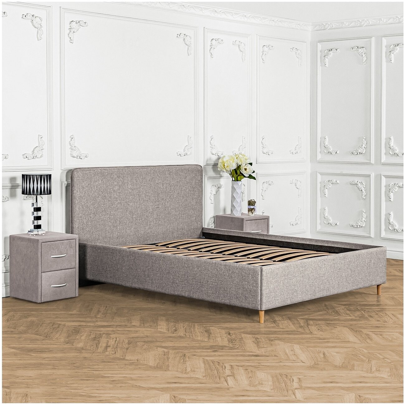 Кровать двуспальная с ортопедическим основанием и высокими ножками 180х200 серая Costa - изображение 7