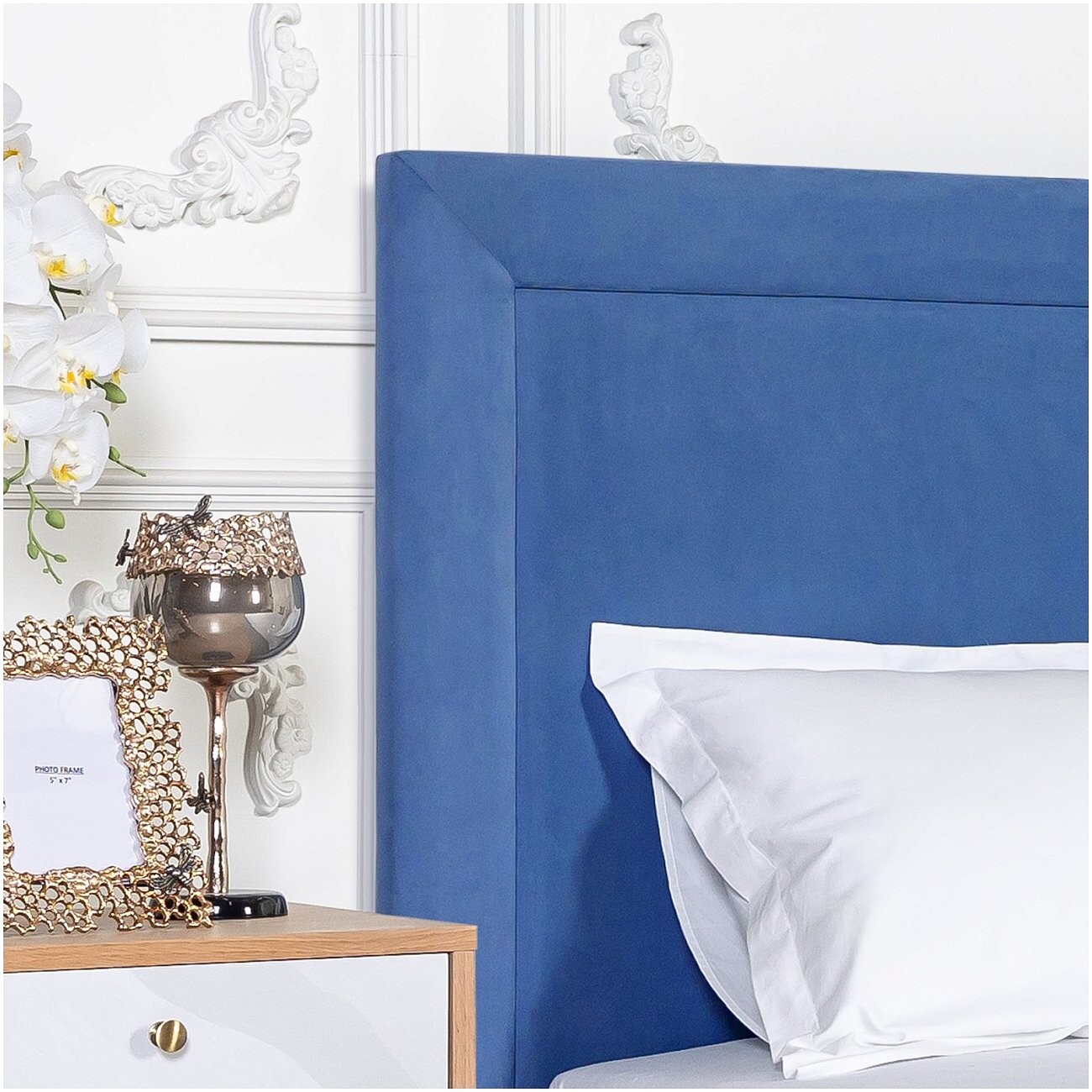 Кровать односпальная с подъемным механизмом и ящиком для белья 90х200 синяя "Мелисса" - изображение 2