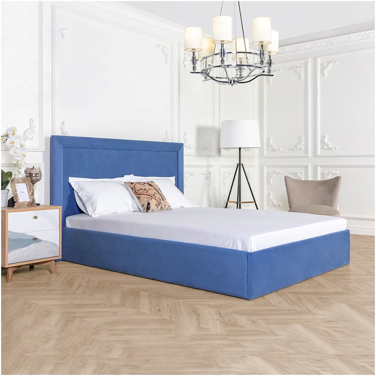 Кровать односпальная с подъемным механизмом и ящиком для белья 90х200 синяя "Мелисса" - изображение 4