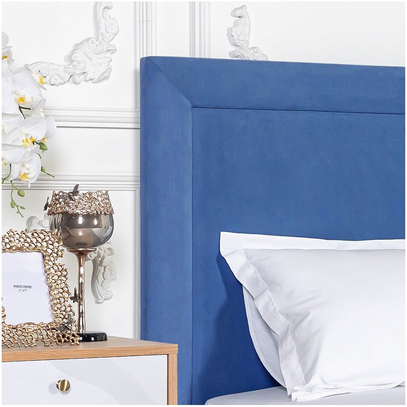 Кровать полутораспальная с подъемным механизмом и ящиком для белья 140х200 синяя "Мелисса" - изображение 4