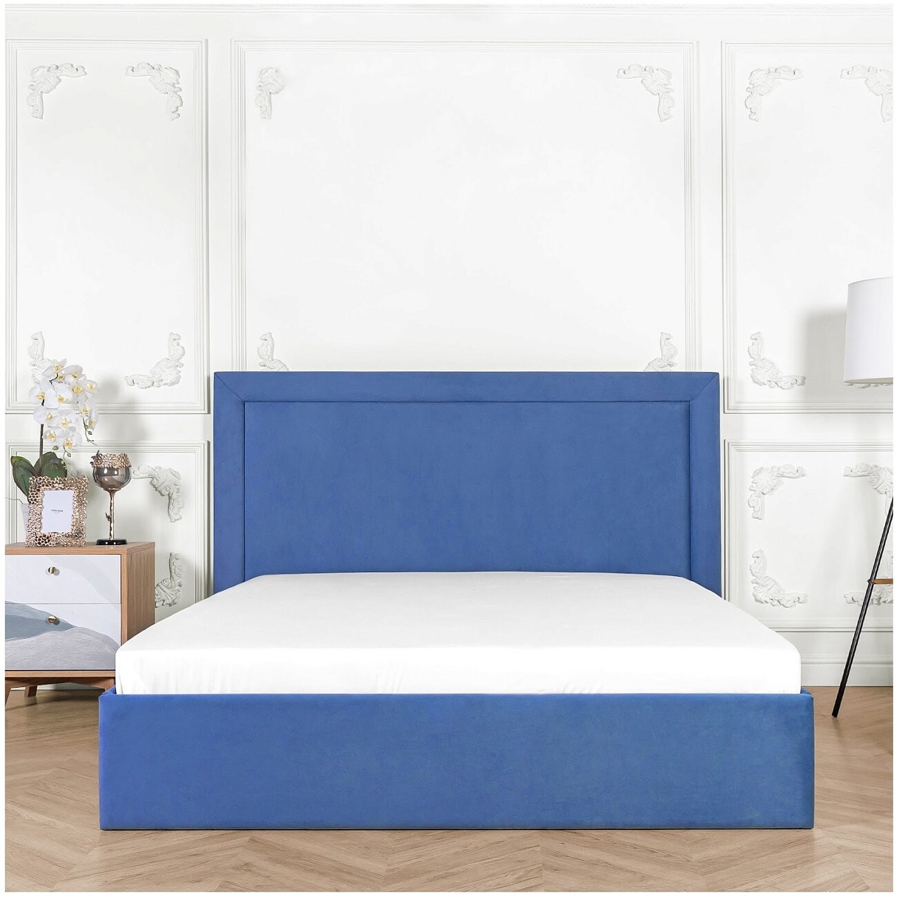 Кровать двуспальная с подъемным механизмом и ящиком для белья 180х200 синяя "Мелисса" - изображение 7