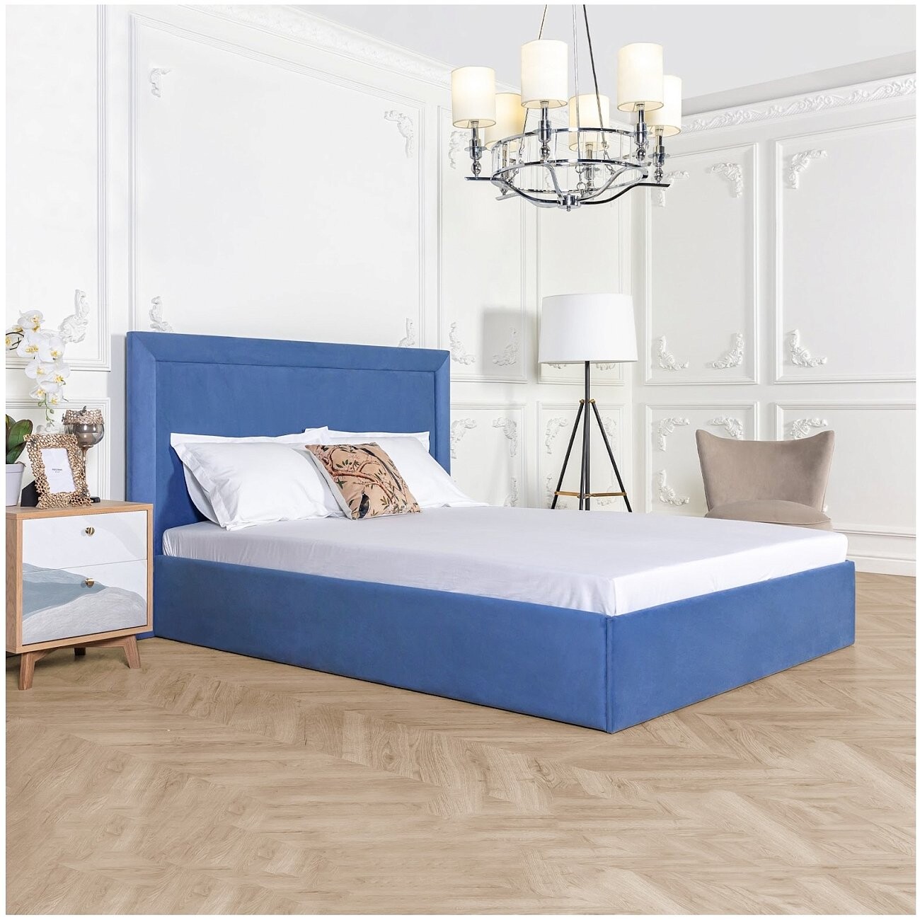 Кровать евро с подъемным механизмом и ящиком для белья 200х200 синяя "Мелисса" - изображение 6