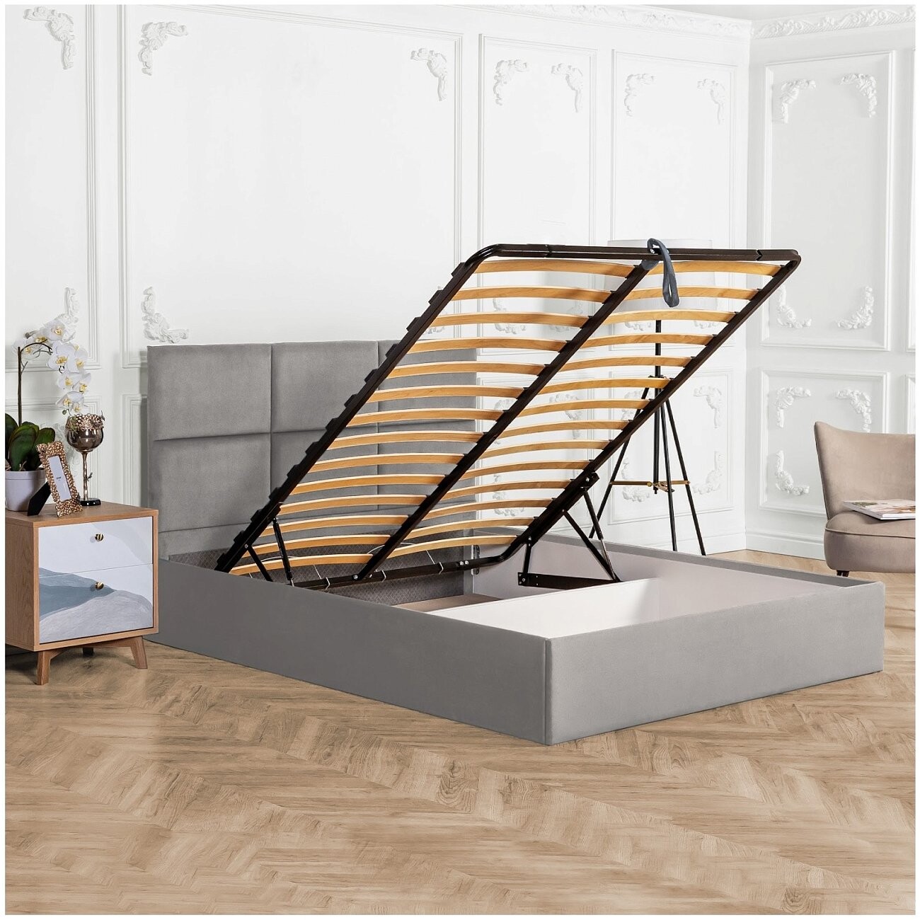 Кровать двуспальная с подъемным механизмом и ящиком для белья 180х200 темно-серая Токио - изображение 3