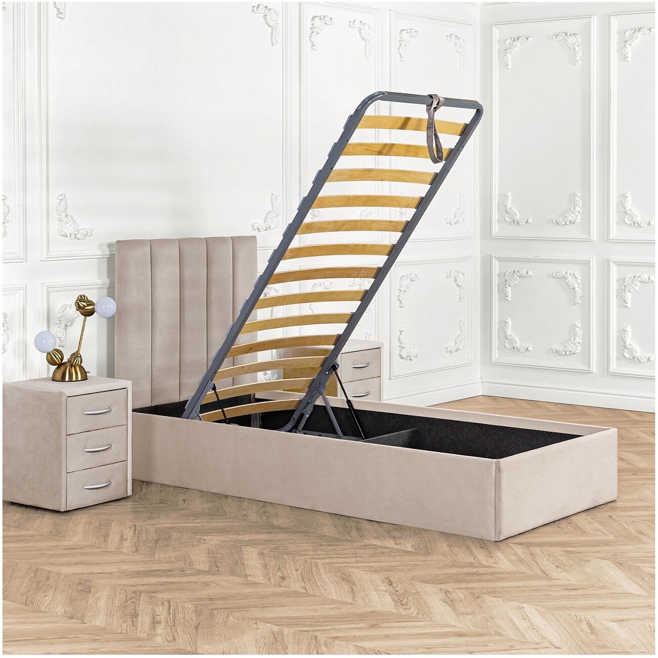 Кровать подростковая с подъемным механизмом и ящиком для белья 90х200 кремовая Вега - изображение 3