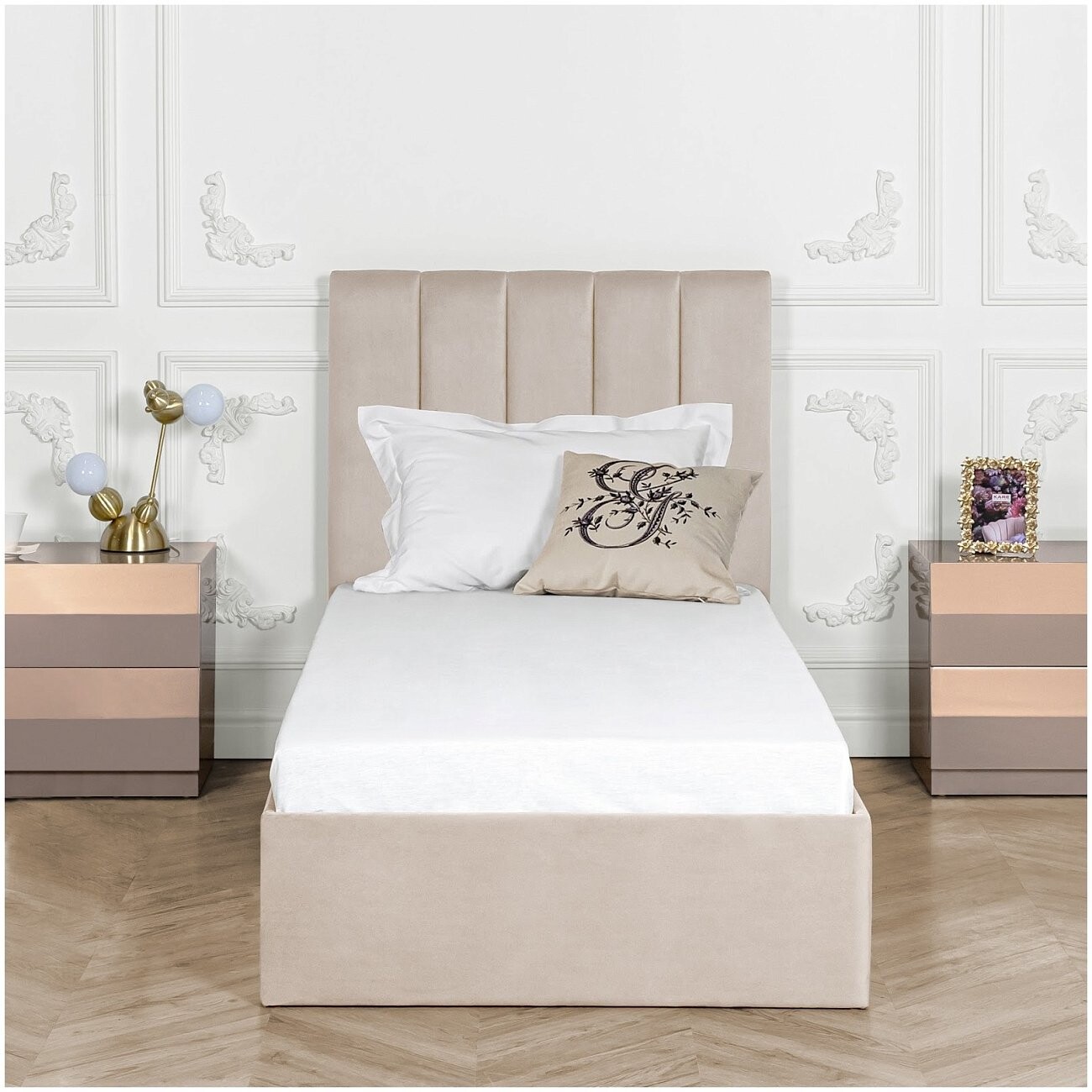 Кровать подростковая с подъемным механизмом и ящиком для белья 90х200 кремовая Вега - изображение 5