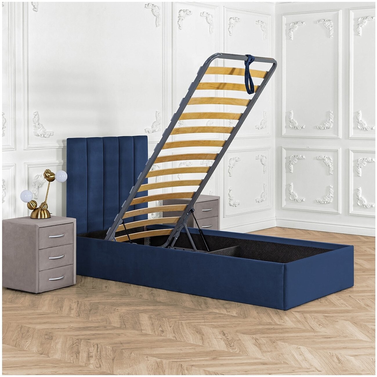 Кровать подростковая с подъемным механизмом и ящиком для белья 90х200 темно-синяя Вега - изображение 3