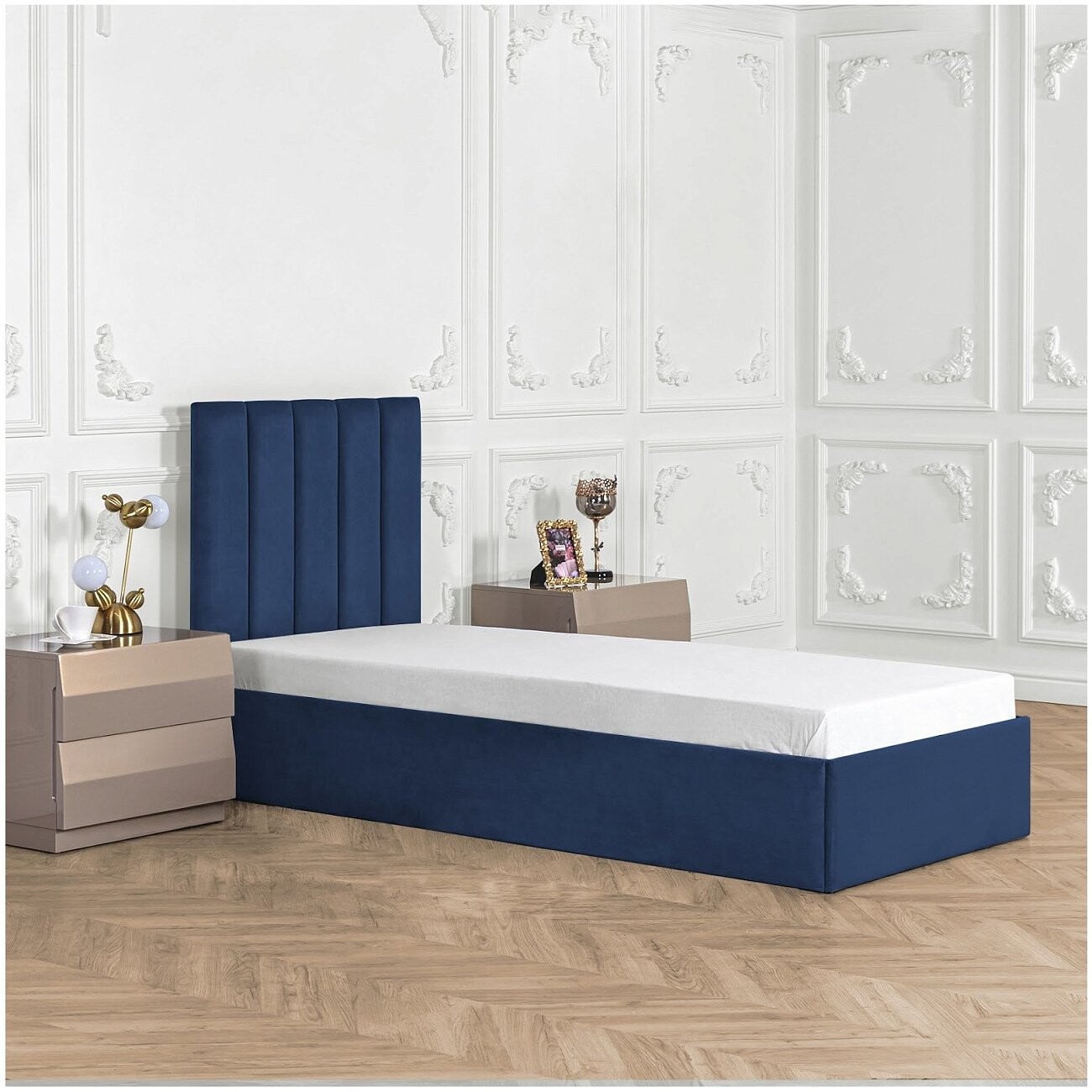 Кровать подростковая с подъемным механизмом и ящиком для белья 90х200 темно-синяя Вега - изображение 6