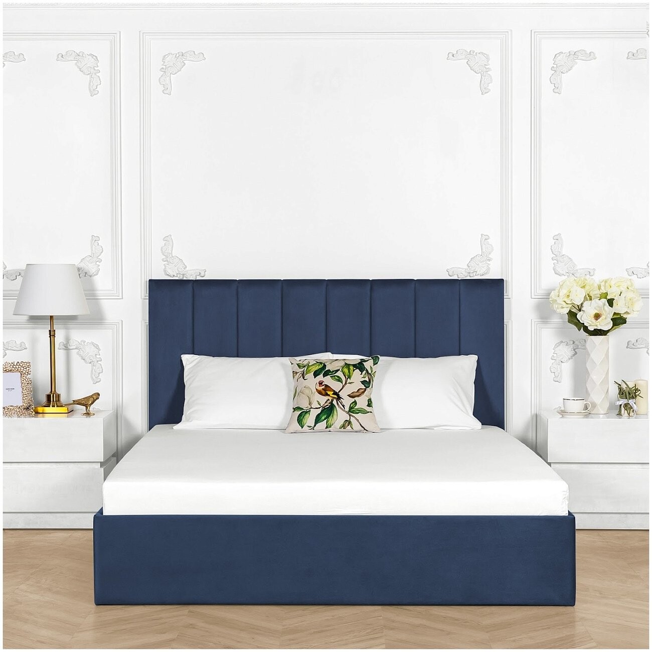 Кровать полутораспальная с подъемным механизмом и ящиком для белья 140х200 темно-синяя Вега - изображение 5