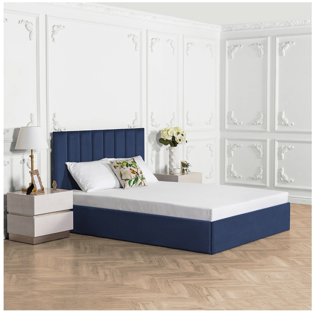 Кровать полутораспальная с подъемным механизмом и ящиком для белья 140х200 темно-синяя Вега - изображение 6