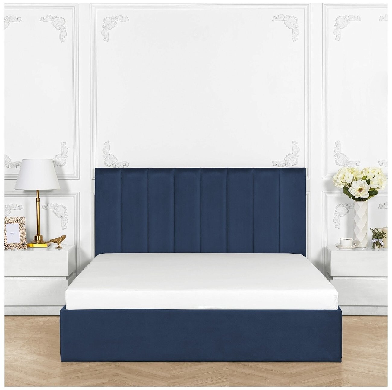 Кровать полутораспальная с подъемным механизмом и ящиком для белья 140х200 темно-синяя Вега - изображение 7