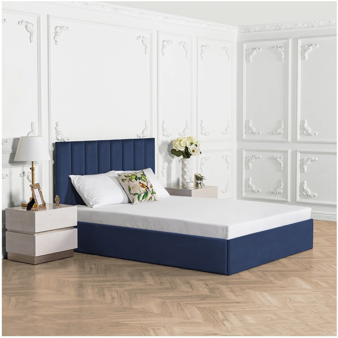 Кровать евро с подъемным механизмом и ящиком для белья 200х200 темно-синяя Вега - изображение 6