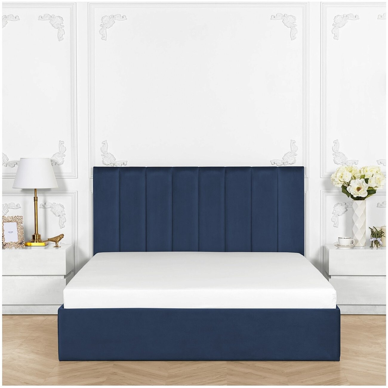 Кровать евро с подъемным механизмом и ящиком для белья 200х200 темно-синяя Вега - изображение 7