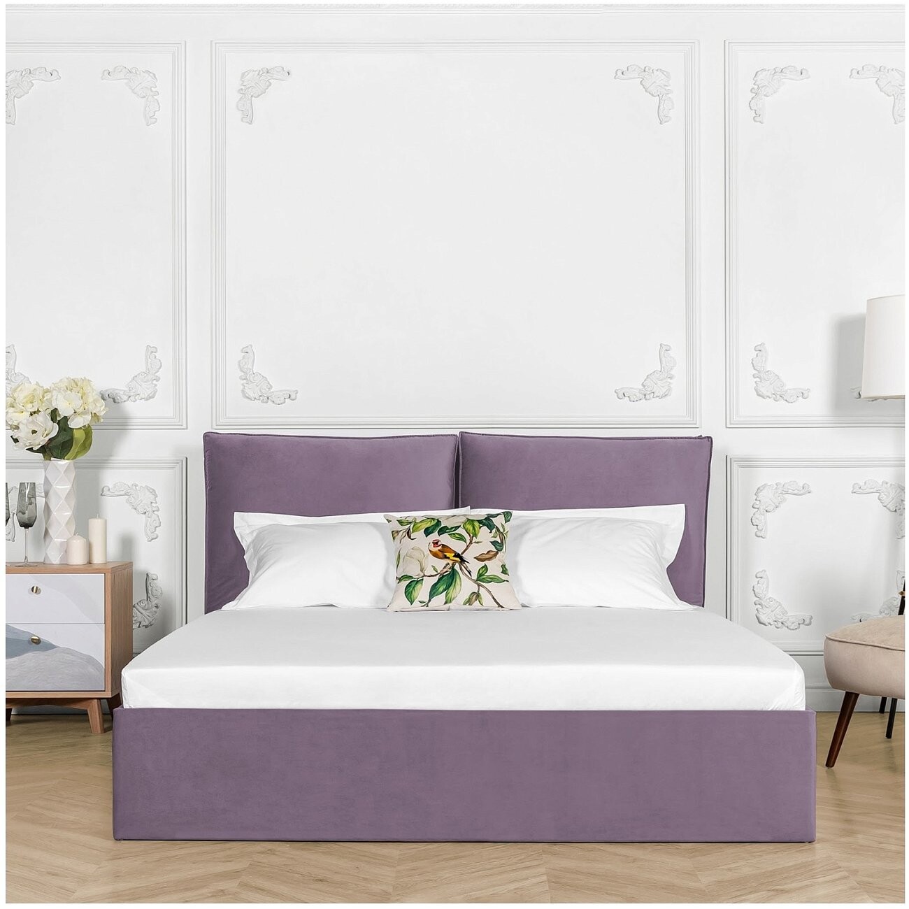 Кровать двуспальная с подъемным механизмом и ящиком для белья 180х200 сиреневая Эстетика - изображение 5